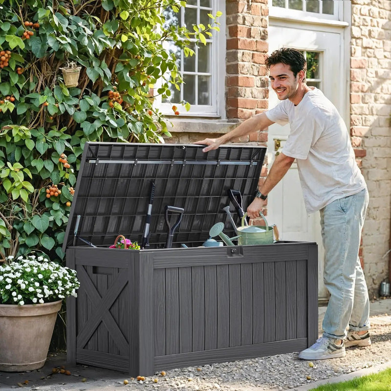 Greesum 120 Gallon Deck Box, Resin Outdoor Storage Container for Patio Furniture, Garden Tools, Pool Accessories, Weatherproof, Lockable, Gray by GreenHaven Gardens