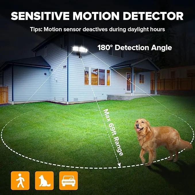 UME 49W LED Security Lights Motion Sensor Light Outdoor, 5000K Daylight, IP65 Waterproof, Dusk to Dawn, 3 Head Motion Detected Flood Light for Garage, Yard, Porch (Black) by GreenHaven Gardens