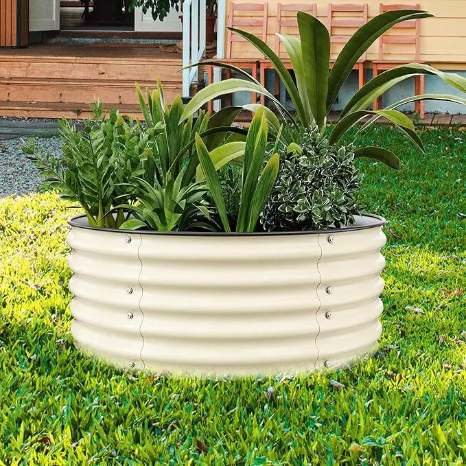 Round Raised Garden Bed Kit, 3.5x3.5x1.4Ft Outdoor Zinc-Aluminum-Magnesium Metal Flower Beds Stainless Steel Patio Ground Planter for Planting Vegetables (Ivory) by GreenHaven Gardens