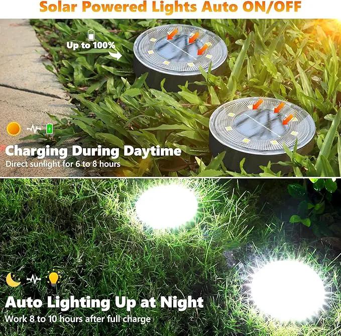 Joomer Solar Ground Lights, 8 Pack 8 LED Solar Lights Outdoor Waterproof IP68 Solar Disc Lights In-Ground Landscape Lighting Outdoor Lights for Patio Pathway Lawn Yard Driveway Walkway (White) by GreenHaven Gardens