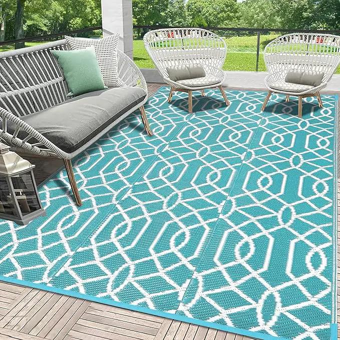 HEBE Outdoor Rug Waterproof 5x8, Reversible Plastic Straw Rug RV Camping Rug, Indoor Outdoor Patio Mat Clearance, Outside Carpet for Porch,Deck,Camper,Balcony,Backyard,Picnic by GreenHaven Gardens