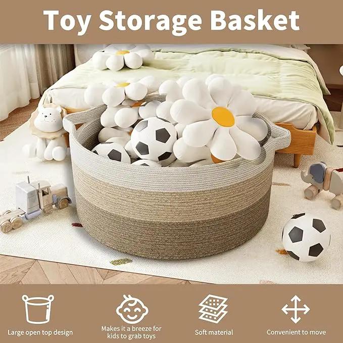 125L Extra Large Blanket Basket, 25" x 16", Jumbo Laundry Woven Basket Decorative Home, Cotton Rope Basket with Handles, Baby Toy Basket for Storage, Gradual Brown by GreenHaven Gardens