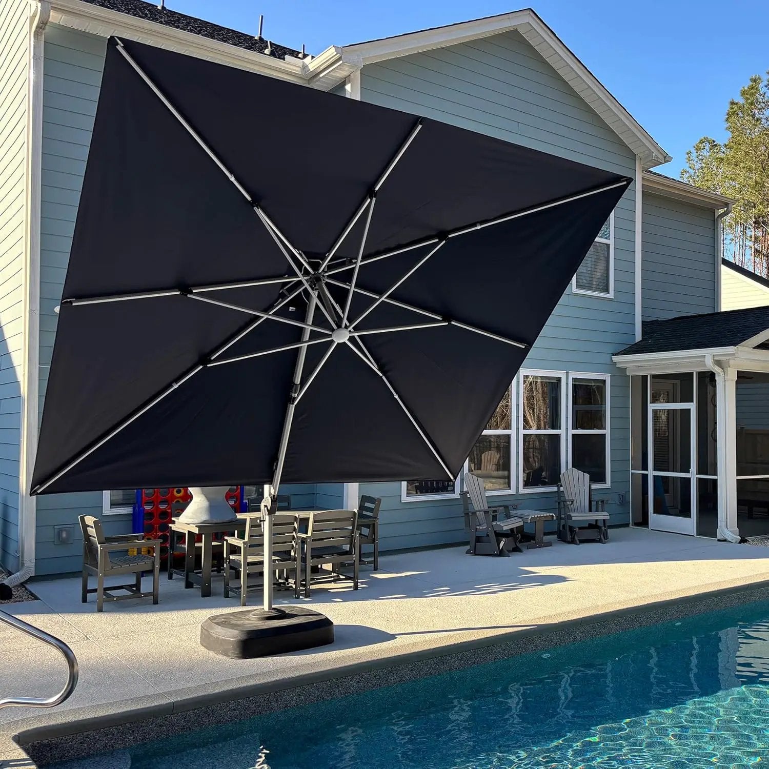 PURPLE LEAF 9' X 12' Solar Powered LED Patio Large Umbrella Offset Double Top Hanging Umbrella Outdoor Market Umbrella for Garden, Spectrum Indigo by GreenHaven Gardens