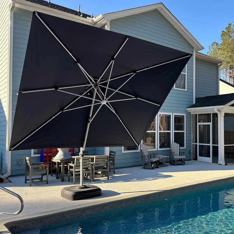 PURPLE LEAF 9' X 12' Solar Powered LED Patio Large Umbrella Offset Double Top Hanging Umbrella Outdoor Market Umbrella for Garden, Spectrum Indigo by GreenHaven Gardens
