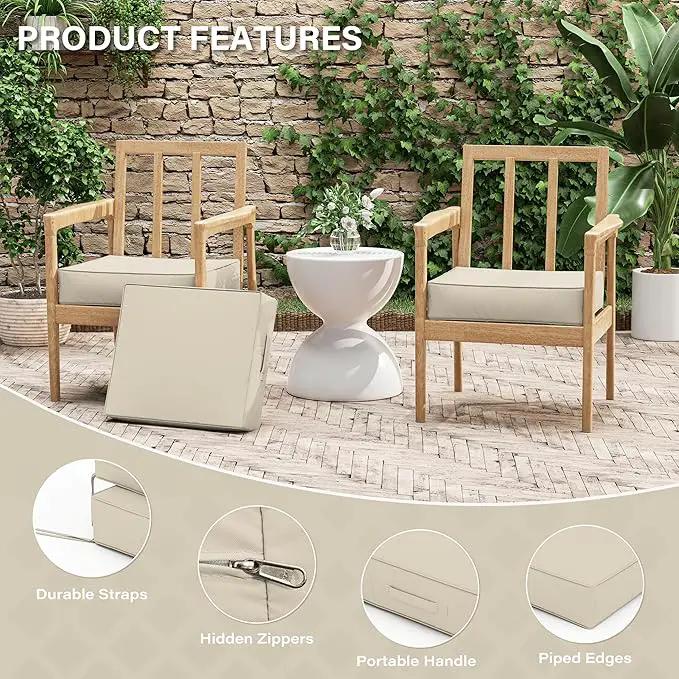 Patio Chair Cushions 18.5 X 16 X 4 Inch Waterproof Outdoor Seat Cushions for Patio Furniture, Outdoor Sofa Couch Pads with Ties & Handle, Set of 2, Cream by GreenHaven Gardens