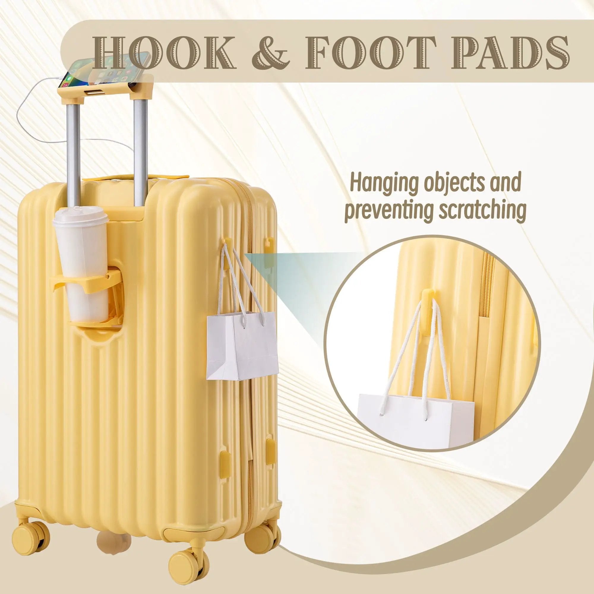 20" / 24" / 28" 3 Pieces / Set Spinner Wheel Luggage, Carry On Suitcase, With Cup Holder & USB Port & Phone Holder by HouseOfZazla