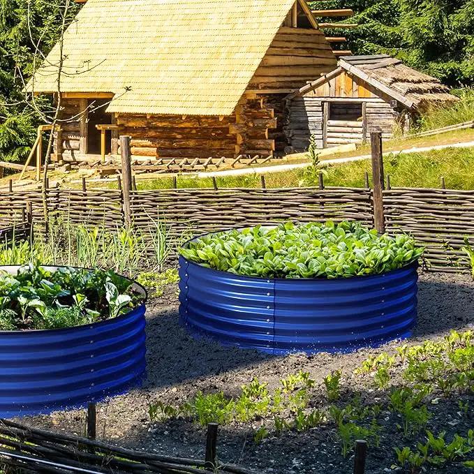 17" Tall, 42" Round Blue Raised Garden Bed Kit, Galvanized Metal Raised Garden Beds Outdoor for Vegetables Flowers,3.5 * 3.5 * 1.4Ft,Cobalt Blue by GreenHaven Gardens