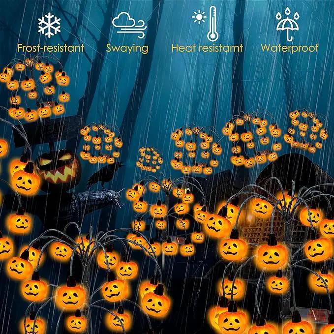 Halloween Decorations, 4 Pack 80LED Solar Halloween Pumpkin Lights Outdoor Waterproof Halloween Solar Garden Lights Swaying Firefly Lights for Yard Garden Patio Party Decor Orange by GreenHaven Gardens
