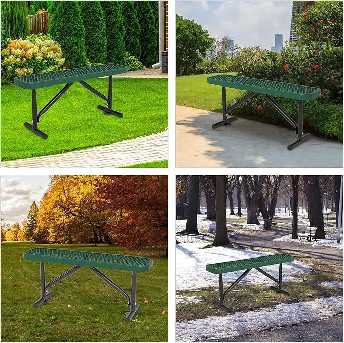 48" L Outdoor Steel Flat Bench, Heavy Duty Metal Park Bench for Outside, Expanded Metal, Commercial Benches Mesh Bench for Shopping Mall, Store, Lawn, Park, Patio, Deck, Garden (Green, 4FT) by GreenHaven Gardens