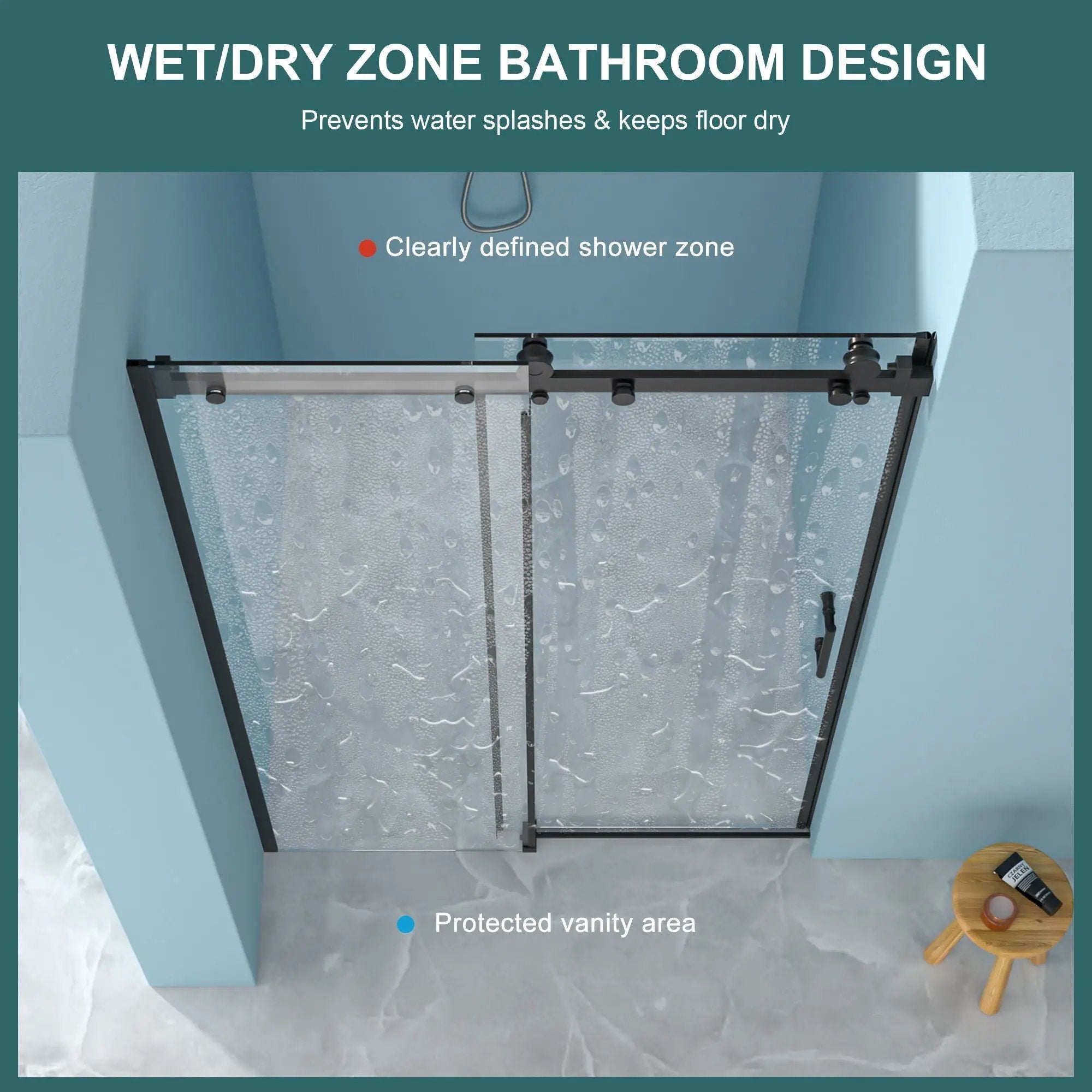Modern Single Slide Shower Door, Tempered Glass, Stainless Steel Frame by HouseOfZazla