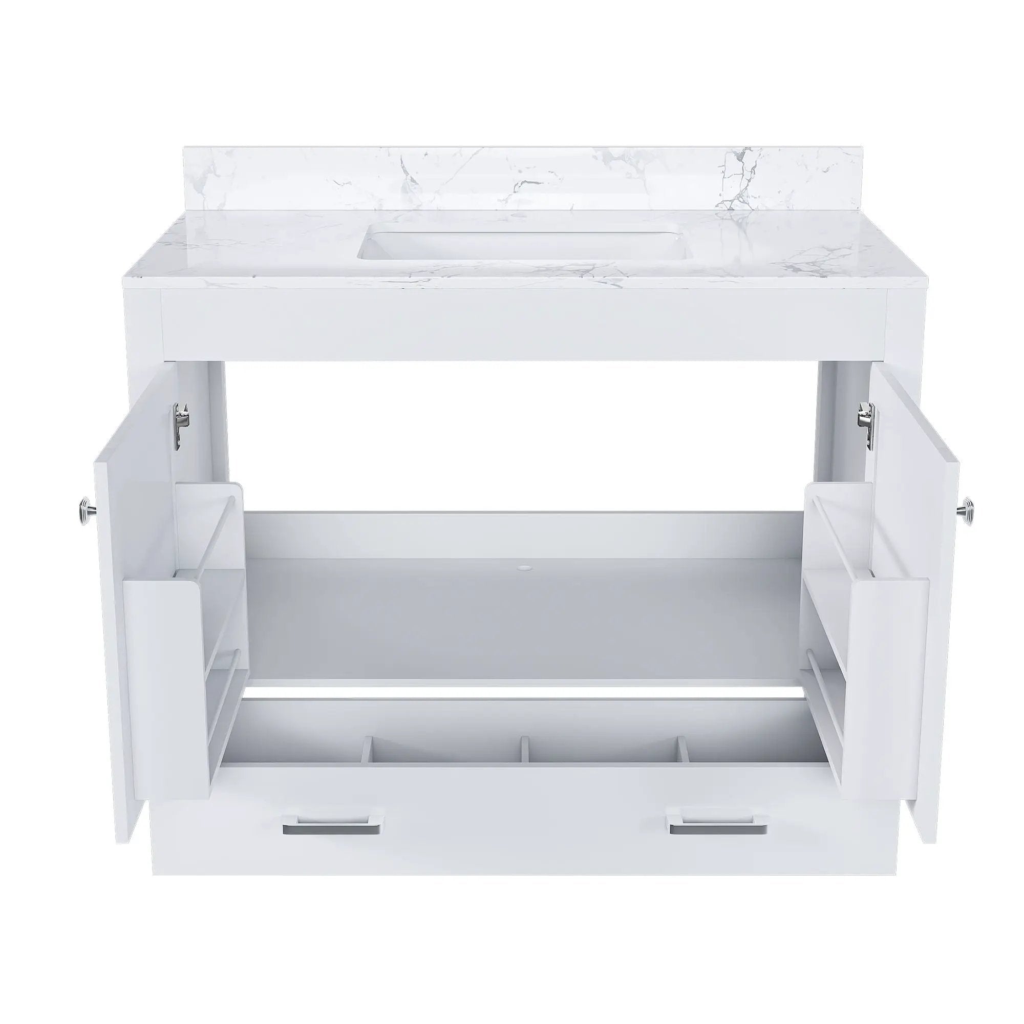 43" Bathroom Vanity With Artificial Marble Carrara Top Set, Multi Functional Cabinet With Doors And Drawer - White by HouseOfZazla