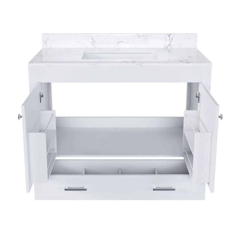 43" Bathroom Vanity With Artificial Marble Carrara Top Set, Multi Functional Cabinet With Doors And Drawer - White by HouseOfZazla