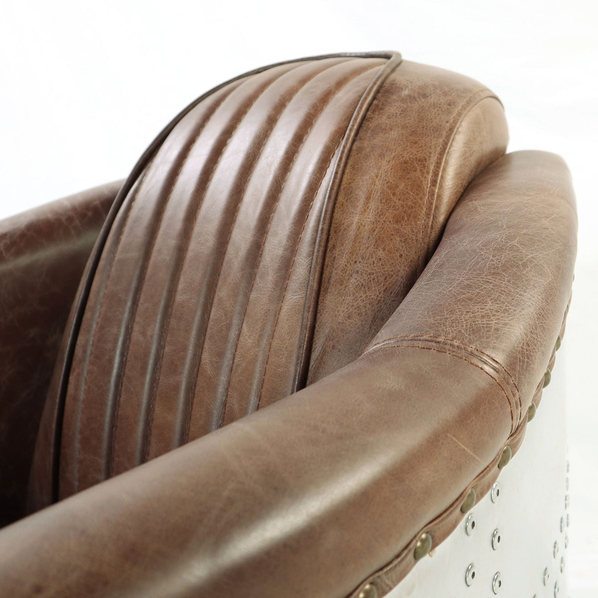 Grain Leather Arm Chair with High Back Support - Brown, photo 5 of 8