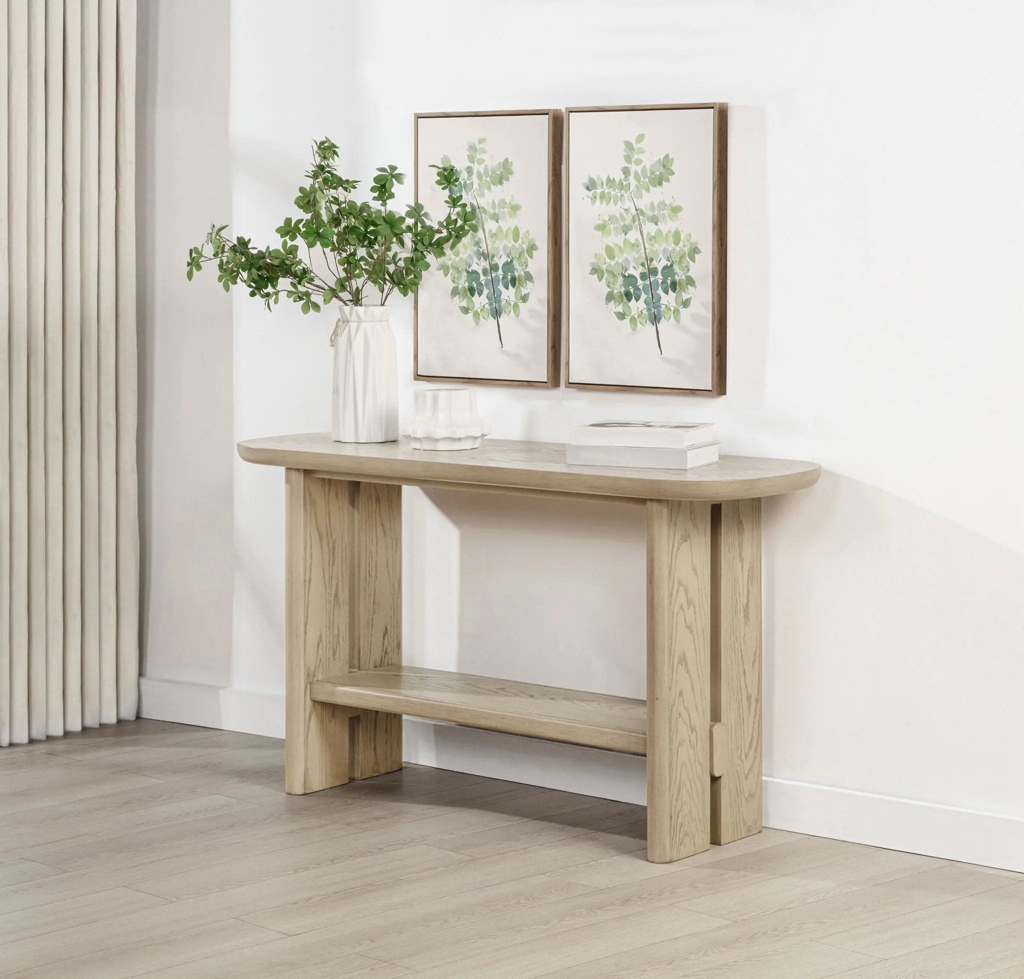 Kailani Coastal Sofa Console Table with Shelf Beige Oak by Unique Piece Furniture