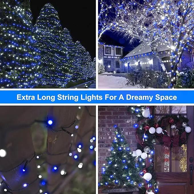 164ft 500 LED Blue White Christmas Lights Outdoor,8 Modes String Light Indoor Bedroom,Clear Wire Twinkle Lights Plug in for Christmas Outside Tree Yard Wedding Decorations(164FT,Blue&White) by GreenHaven Gardens
