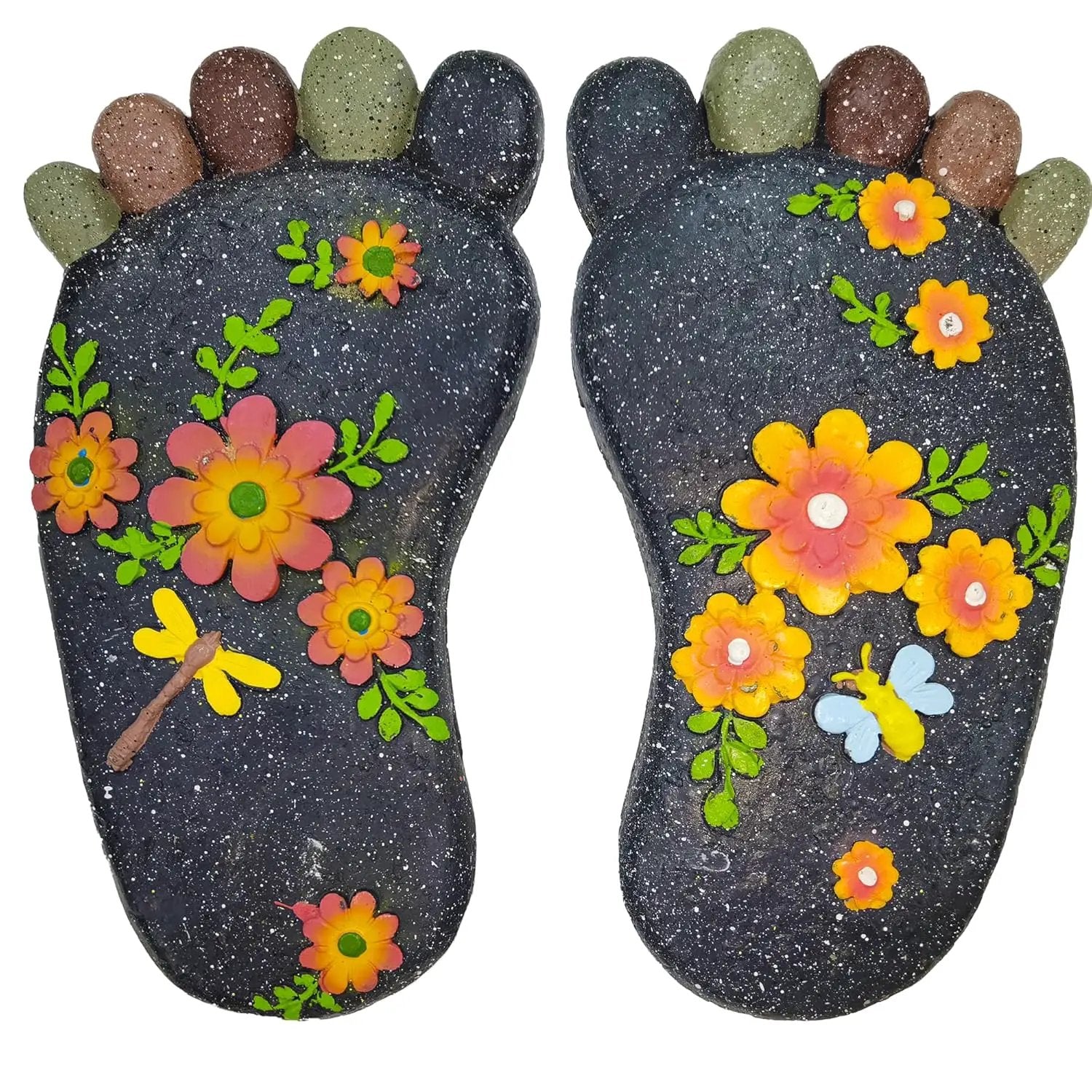 Stepping Stones Garden Decorative Stones for Patio, Deck, Garden or Sidewalk Home Decor Footprint Shaped Stepping Stones Set of 2 （Dark Grey） by GreenHaven Gardens
