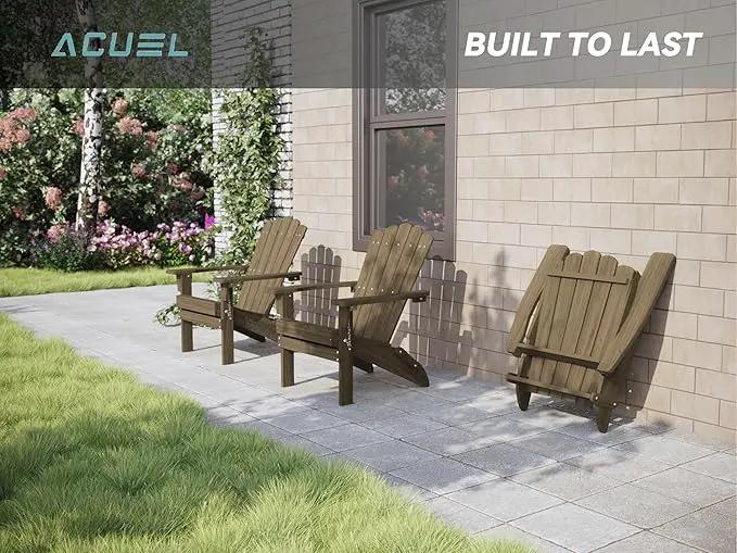 Set of 4 Folding Adirondack Chairs, Heavy Duty Weather-Resistant Patio Chairs with Wide Armrests & Ergonomic High Back, HDPE Fire Pit Seating for Backyard, Garden, Porch - Light Brown by GreenHaven Gardens
