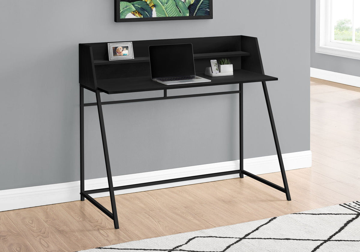 Modern Computer Desk with Storage Shelves – Wood & Metal, White/Black/Light Brown, photo 10 of 12