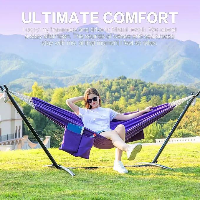 PNAEUT Double Hammocks with Stand for Outside, Portable Space Saving Heavy-Duty Steel Stand for Indoor Outdoor Patio with Carrying Bag, 450 lbs Capacity (Purple) by GreenHaven Gardens