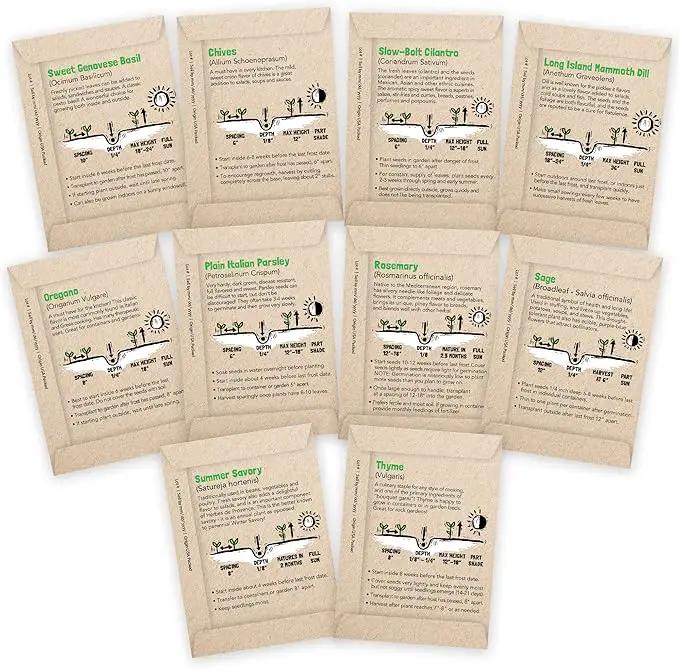 Culinary Herb Seeds Variety Pack: 10 Spice Herbs, Hydroponic Garden Indoors, Heirloom Planting Basil, Parsley, Sage, Thyme, Rosemary, Cilantro, Chives Dill Oregano, Summer Savory by Sustainable Sprout by GreenHaven Gardens