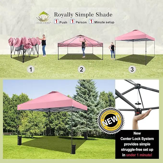 CROWN SHADES 10x10 Pop Up Canopy Tent - Patented Center Lock One Push Instant Outdoor Canopy Beach Tent with STO-N-Go Bag 8 Stakes & 4 Sand Bags，Pink by GreenHaven Gardens
