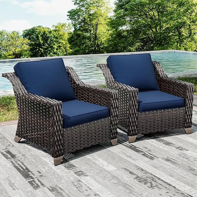 Joyside Wicker Patio Chairs Set of 2, Outdoor Rattan Furniture with Wide Armrest and Thick Cushions, Upgraded Large Size for Backyard, Garden, Poolside by GreenHaven Gardens