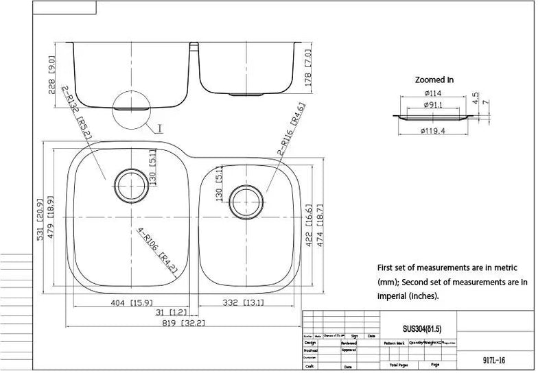 Stainless Steel Sink 60/40 (Double Bowl) by The Original Granite Bracket