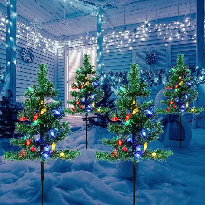 4 Pcs Solar Christmas Tree Outdoor Christmas Decorations 30 Inch Prelit Waterproof Xmas Tree Yard Stake Lights with 80 LED for Yard Pathway Cemetery Patio Christmas Garden Outside Decor by GreenHaven Gardens