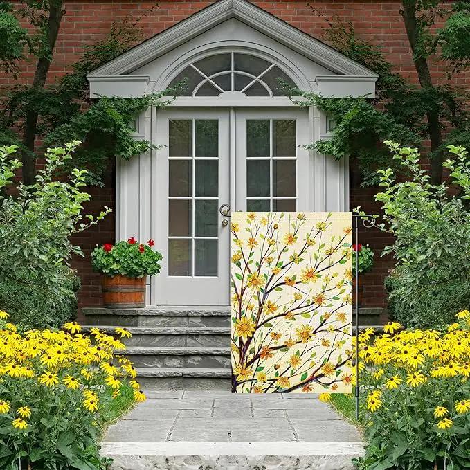 Louise Maelys Summer Tree Garden Flag Spring Floral Welcome 12x18 Inch Double Sided Small Burlap Seasonal Holiday Yard Outdoor Sign Outside Home House Decoration by GreenHaven Gardens