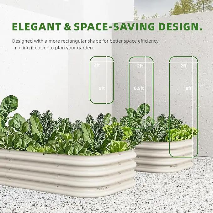 DaisyVibe Raised Garden Bed Kit, Planter Raised Garden Boxes Outdoor, Oval Large Metal Raised Garden Beds for Vegetables Flowers (White, 8ftx2ftx1ft) by GreenHaven Gardens