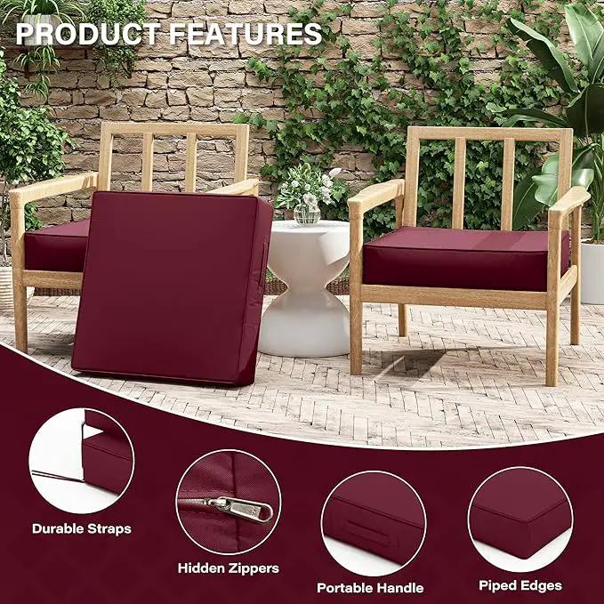 Patio Chair Cushions 24 X 24 X 5 Inch Waterproof Outdoor Seat Cushions for Patio Furniture, Outdoor Sofa Couch Pads with Ties & Handle, Set of 2, Burgundy by GreenHaven Gardens