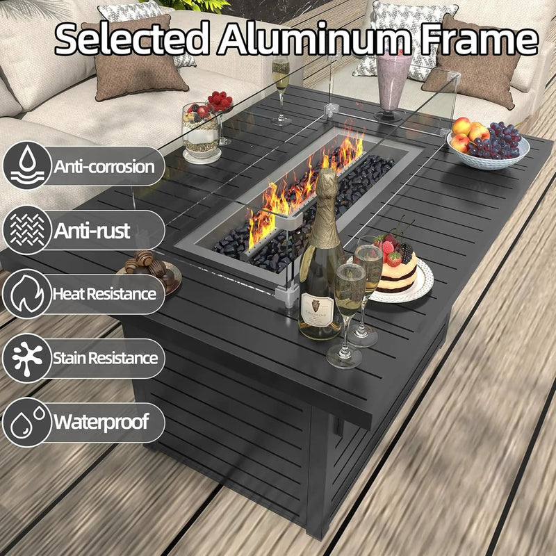 43.3 inch Outdoor Propane Fire Pit 2 in 1 Firepit Table Gas Fire Pit Table with Lid, Glass Wind Guard Rectangle Gas Firepit Table for Garden/Patio, CSA Certification (Dark Grey) by GreenHaven Gardens