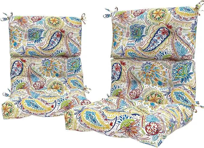 LVTXIII 2 Pack Outdoor/Indoor High Back Chair Cushions, Deep Seat Patio Seat and Back Cushion Set, Stuffed High Rebound Foam Rocking Chair Cushions, 44”x22”x4”, Paisley Chili by GreenHaven Gardens