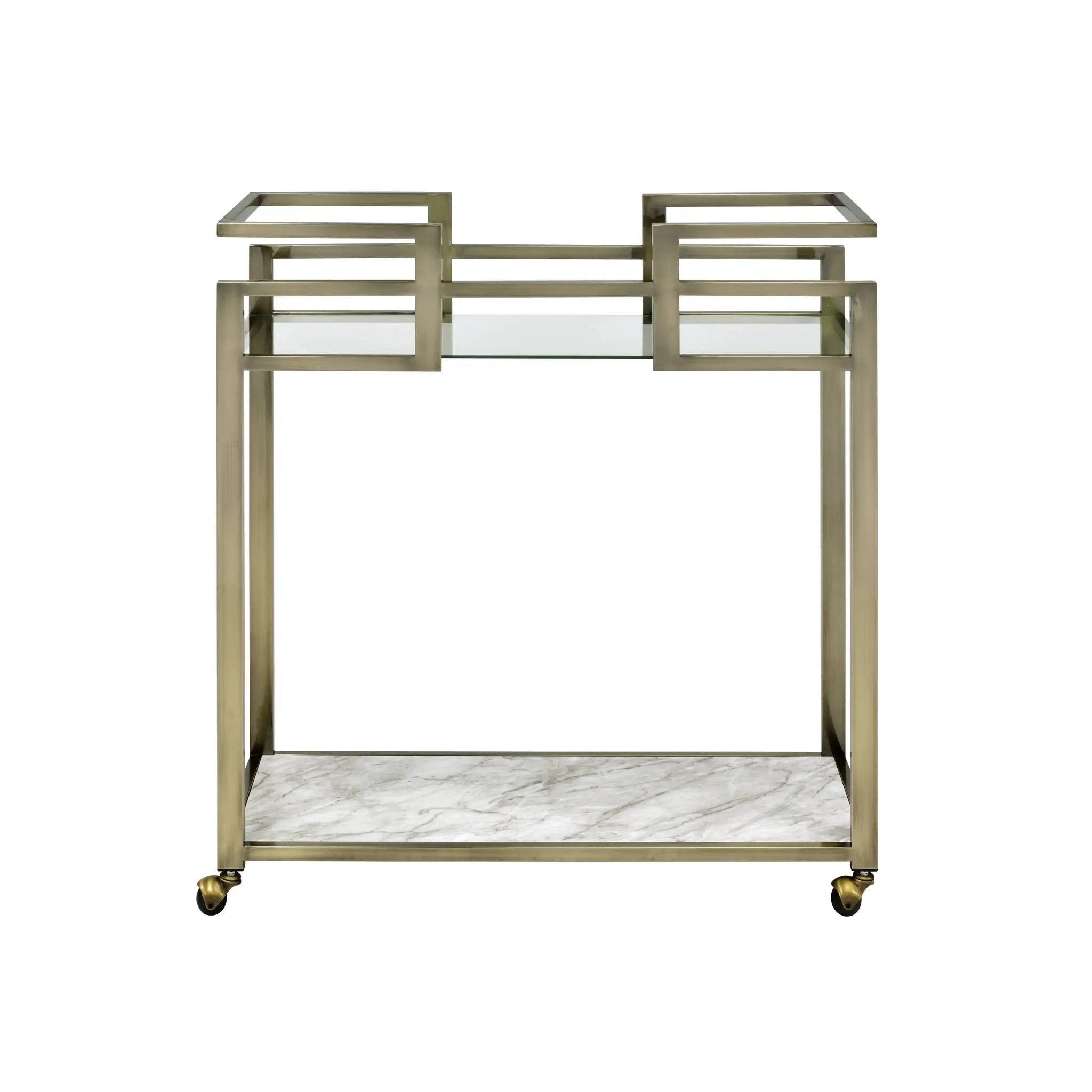 Neilo Clear Glass Faux Marble Top Serving Cart by HouseOfZazla