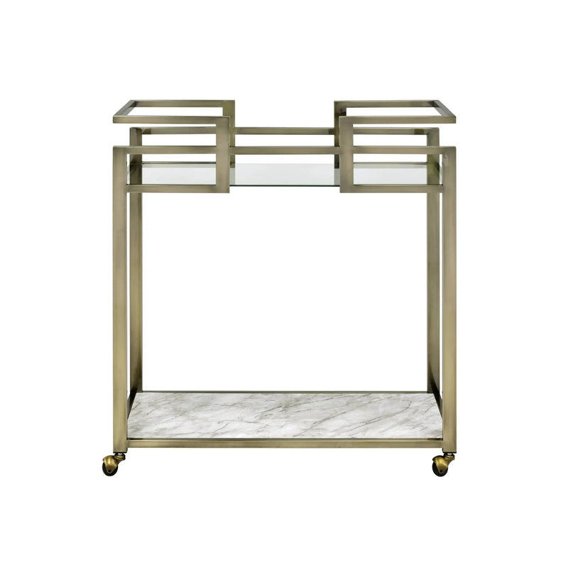 Neilo Clear Glass Faux Marble Top Serving Cart by HouseOfZazla