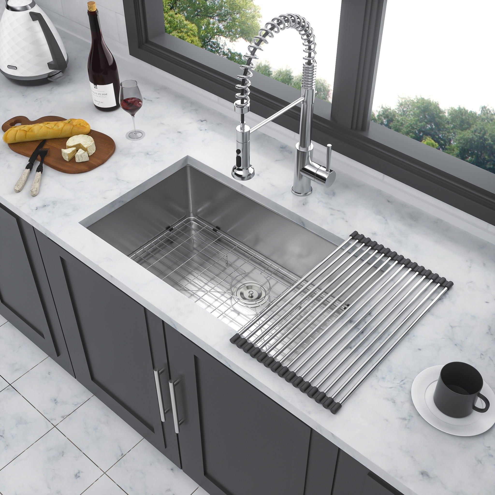 Modern Undermount Stainless Steel Kitchen Sink 16 Gauge, Deep Single Bowl by HouseOfZazla
