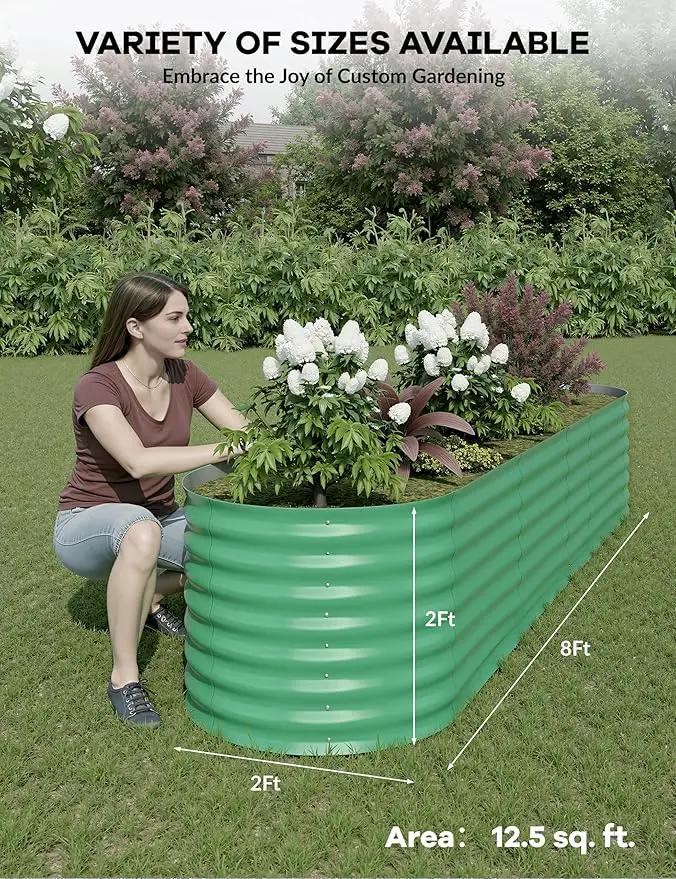 2 Pcs Raised Garden Beds Outdoor 8x4x2ft - Galvanized Steel Planter Box for Vegetables, Flowers, Rust-Resistant Garden Box, Easy Assembly Raised Beds, Durable Planters for Outdoor Plants, Green by GreenHaven Gardens