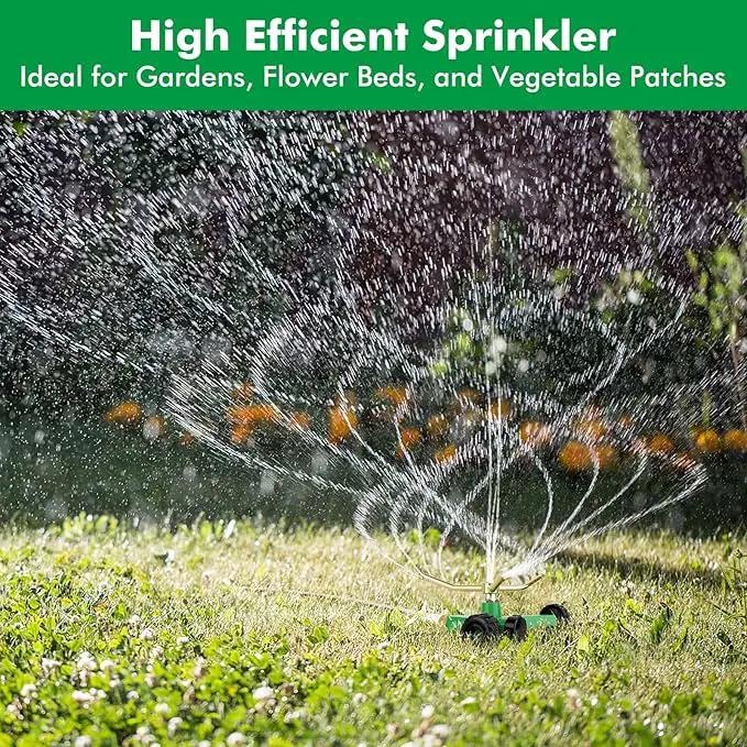RESTMO 3-Arm Metal Sprinkler with Wheel Base, 360 Degree Automatic Rotary Lawn Sprinkler System for Garden Plant, Flower Bed and Yard Watering and Large Yard Area Watering by GreenHaven Gardens
