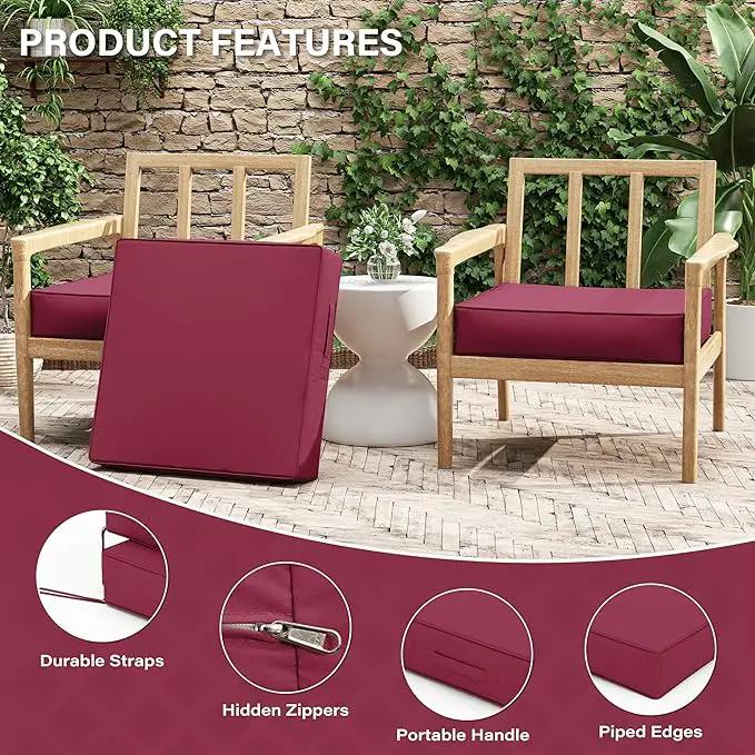 Patio Chair Cushions 24 X 24 X 5 Inch Waterproof Outdoor Seat Cushions for Patio Furniture, Outdoor Sofa Couch Pads with Ties & Handle, Set of 2, Fuchsiared by GreenHaven Gardens