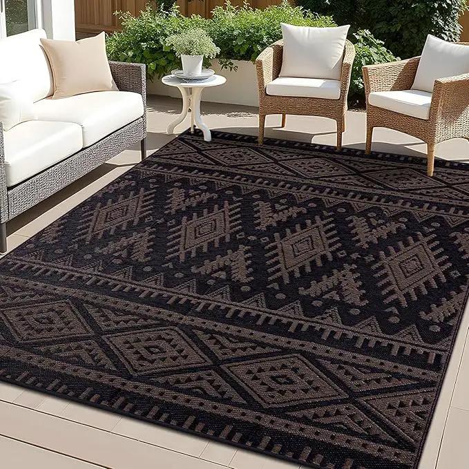 OLANLY Outdoor Rug Waterproof 9x18 ft, Reversible Outdoor Plastic Straw Rug, Boho Patio Rug, Indoor Outdoor Carpet, RV Mat Outside for Patio, Camp, Picnic, Balcony, Deck, Backyard, Black & Brown by GreenHaven Gardens