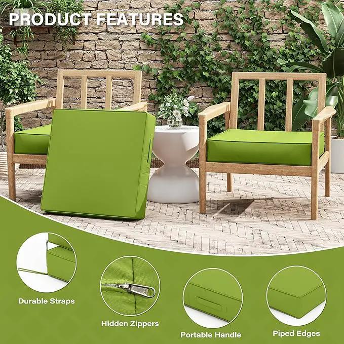 Patio Chair Cushions 24 X 24 X 5 Inch Waterproof Outdoor Seat Cushions for Patio Furniture, Outdoor Sofa Couch Pads with Ties & Handle, Set of 2, Grass Green by GreenHaven Gardens