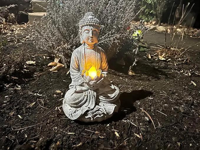VP Home Buddha Statue for Home and Outdoor Decor, Solar Powered Flickering LED Garden Light, Zen Meditation, Spiritual Room Decor (Zen Buddha) by GreenHaven Gardens