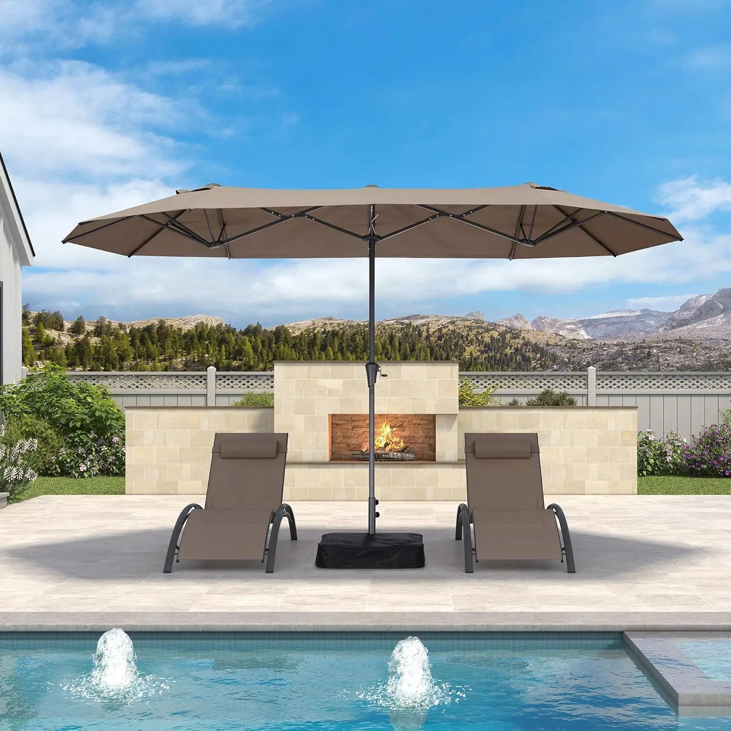 PURPLE LEAF 13ft Double-Sided Patio Umbrella with Base Included Market Rectangle Umbrella Outdoor Table Umbrella with Crank for Pool Garden Deck, Taupe by GreenHaven Gardens