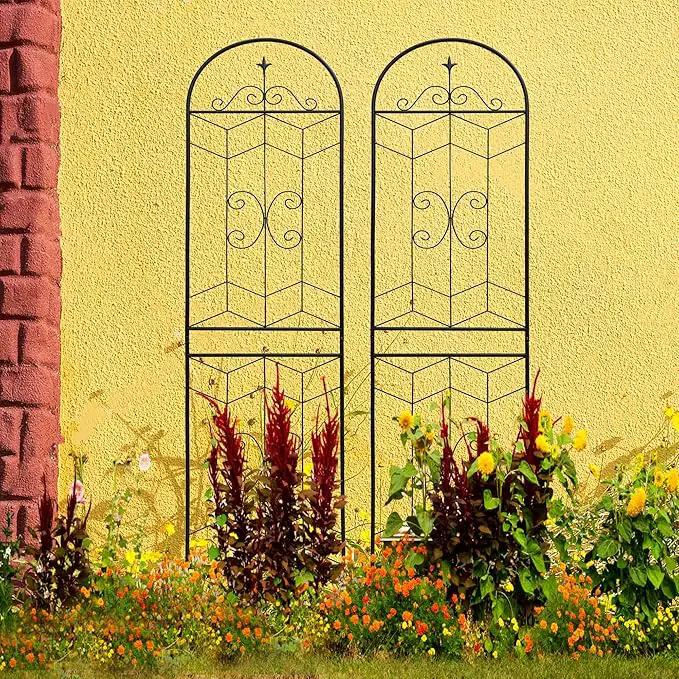 Metal Garden Trellis Rustproof Trellis for Climbing Plants Outdoor Flower Support (Black-2 Pack, 86.7"x19.7") by GreenHaven Gardens