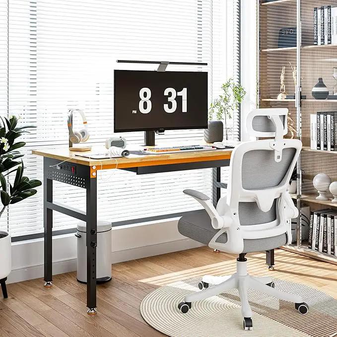 60" Adjustable Height Workbench, 2000 LBS Heavy Duty Work Table with Power Outlets & Pegboard, Rubber Wood Workstation for Garage, Workshop, Office, Home, Commercial by GreenHaven Gardens