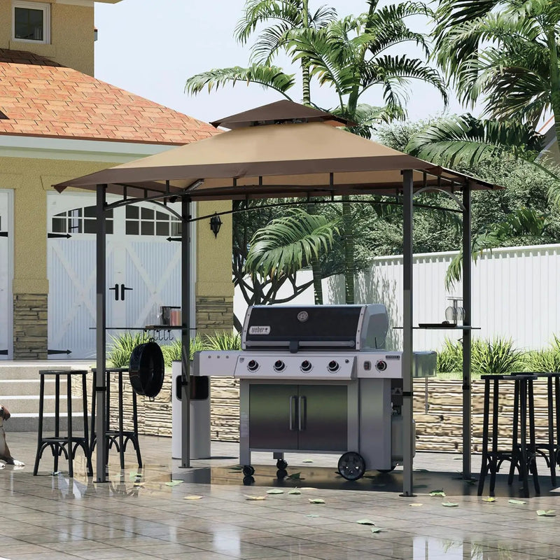 MASTERCANOPY 8 x 5 Grill Gazebo Outdoor BBQ Gazebo Canopy with 2 LED Lights (Brown Stitching Khaki) by GreenHaven Gardens