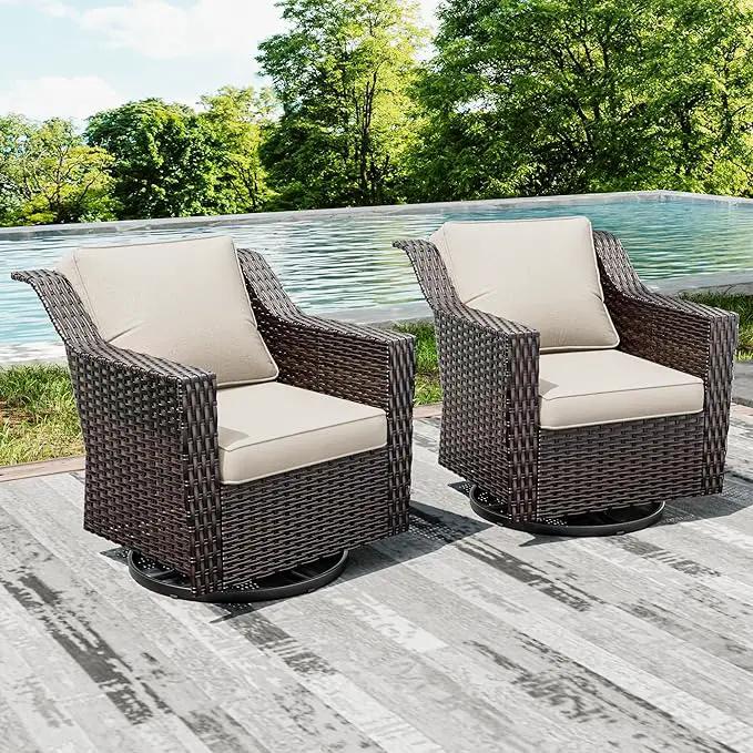 Joyside Swivel Patio Chairs Set of 2, Wicker Patio Furniture with Wide Armrest and Thick Cushions, Upgraded Large Size for Backyard, Garden, Poolside by GreenHaven Gardens