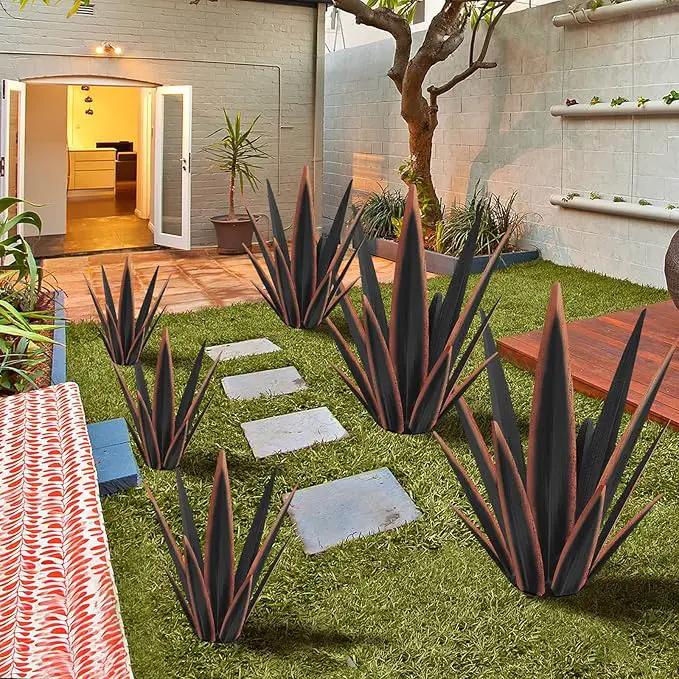 Large Tequila Rustic Sculpture, Rustic Metal Agave Plants for Outdoor Patio Yard, Home Decor Hand Painted Metal Agave Garden Yard Statue, Outdoor Lawn Ornaments Yard Stakes (Black -L) by GreenHaven Gardens