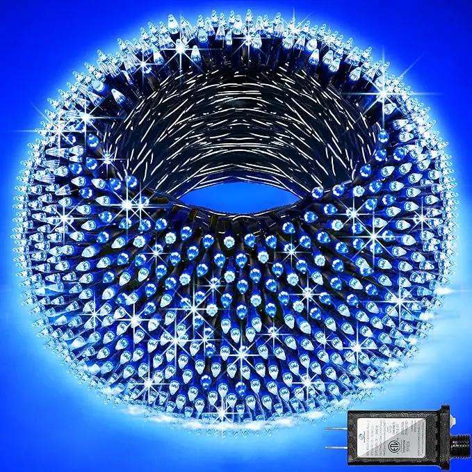 750 LED Outdoor Christmas Lights Decorations, 246ft Green Wire LED Christmas String Lights with Timer Memory, Twinkle Lighs for Indoor Outdoor Xmas Party Christmas Tree Wedding Garden Patio Blue by GreenHaven Gardens