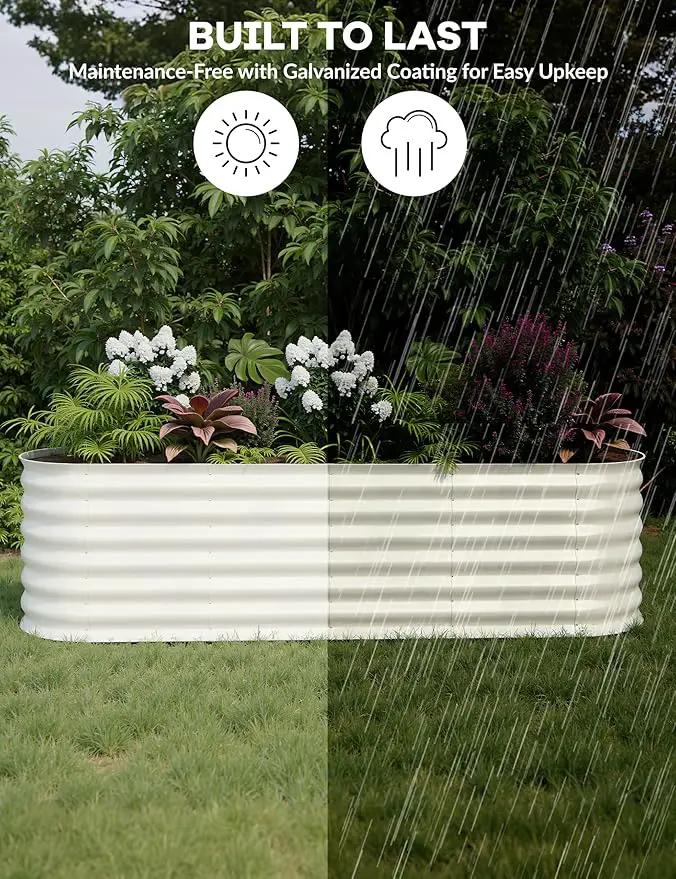 8x2x2ft Raised Garden Bed,Galvanized Raised Planter Boxes Outdoor with Easy Assembly, Large Garden Bed for Vegetables, Fruits, Flower,Raised Garden Bed,Beige by GreenHaven Gardens